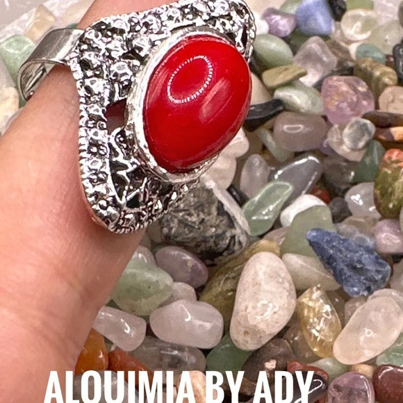 Red coral adjustable silver Victorian ring/Protection and wealth - Picture 2 of 3
